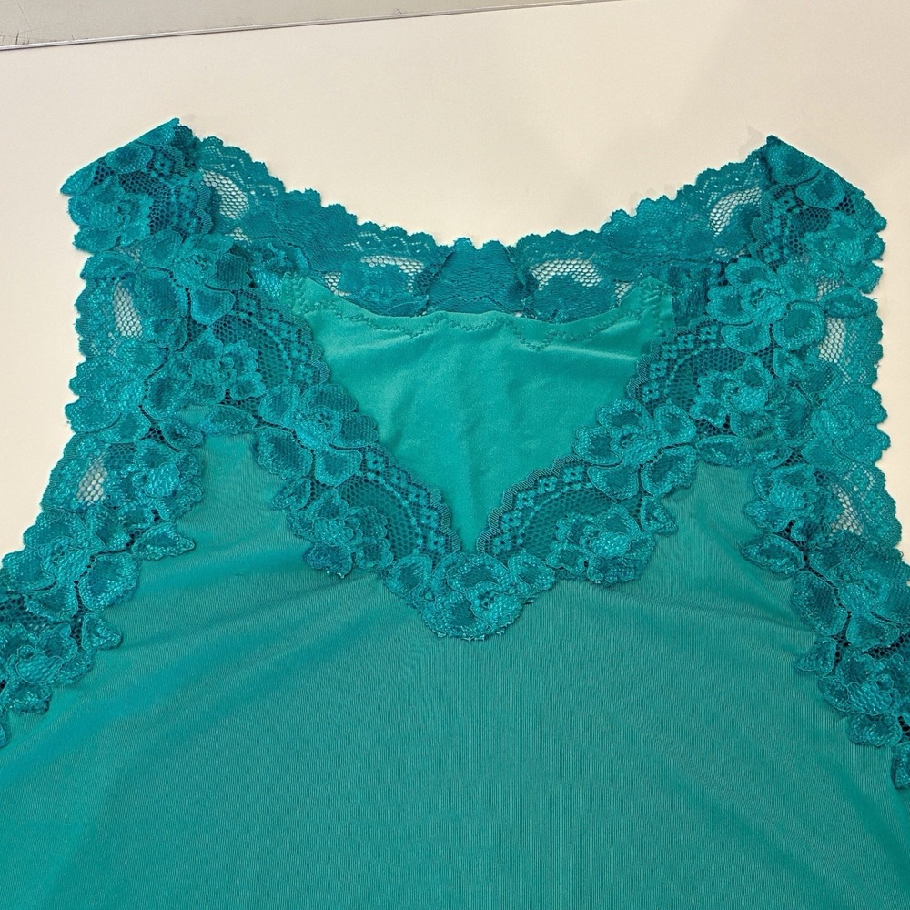 Fredericks Y2K 90s Green Lace V-neck Coquette Tank Top Size S Fairy Layer Sexy - Picture 10 of 14